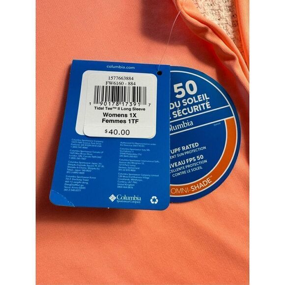 Columbia Women’s 1X PFG Tidal Tee II Solid Long Sleeve Logo Tee in Peach Pink - Picture 3 of 13